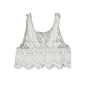 Millau Beige Crochet Sheer Scalloped Crop Top S/M